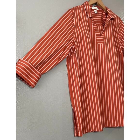 Coldwater Creek Tunic Top Petite Medium Size PM Orange Striped Boho Chic Preppy - Picture 2 of 9